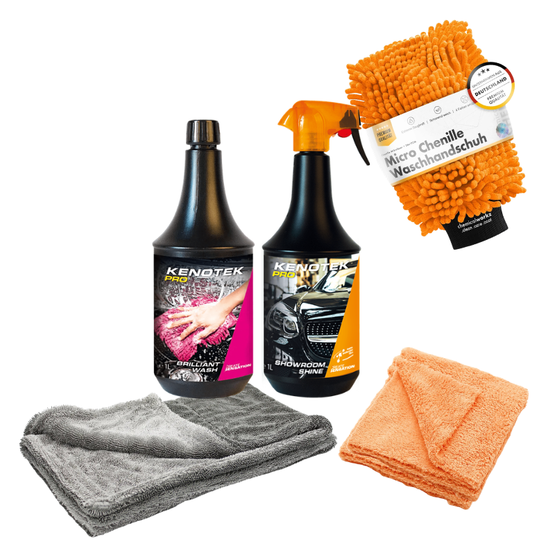 Kenotek Wasbundel met Pro Briljant Wash Showroom Shine Chenille Washmitt droogdoek en microvezeldoeken
