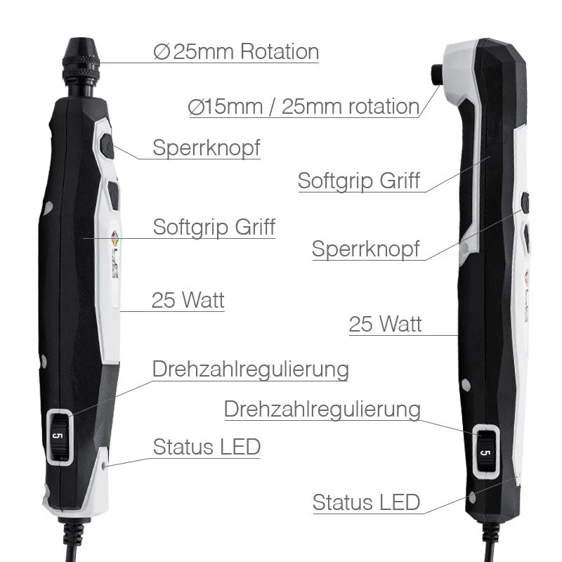 Liquid Elements A800-2 mini accu polijstmachine met 15mm en 25mm polijstpads voor detailwerk.