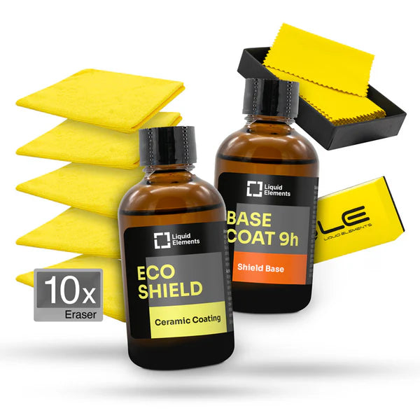 Liquid Elements Ceramic Coating Kit met BASE COAT 9H ECO SHIELD applicators en ERASER microvezeldoeken
