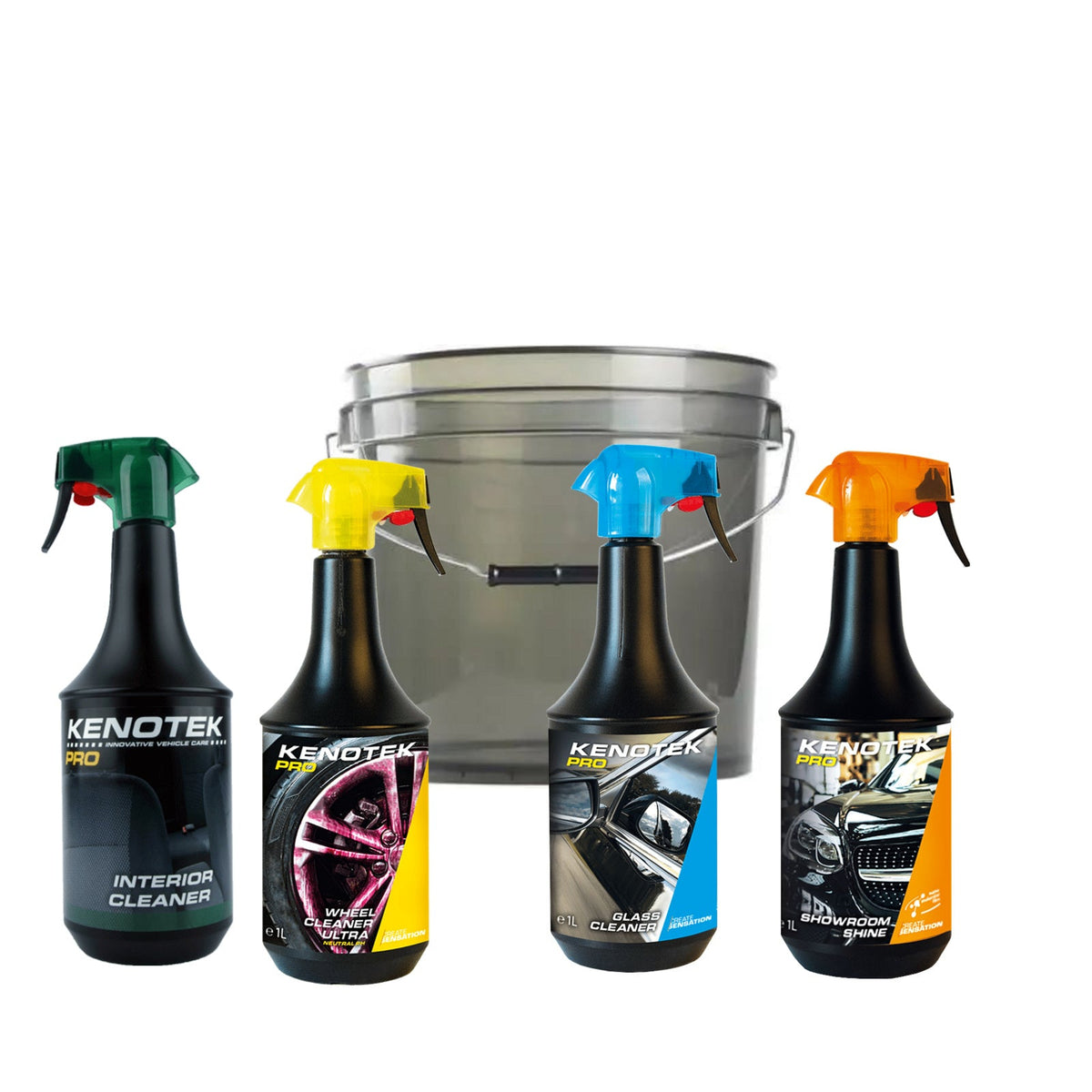Kenotek Spring Clean Bundle | Innen- und Außenreinigungsset mit vier grote 1 liter flessen und De Detailshop 3.5 GAL bucket