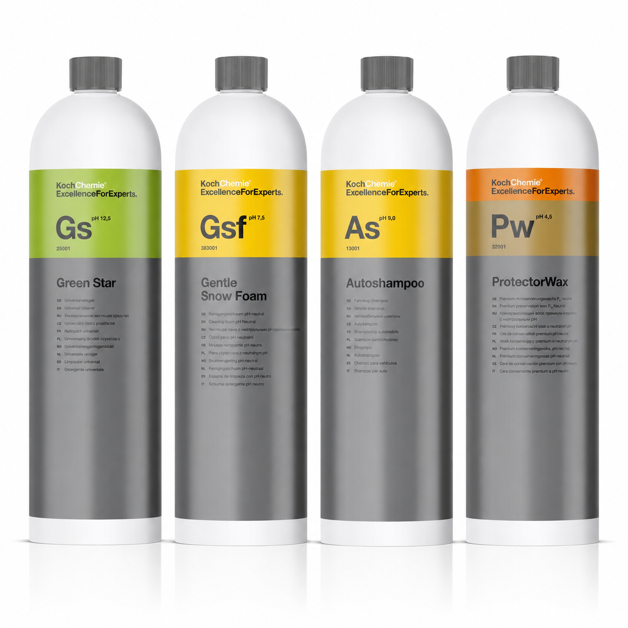 Koch Chemie PowerWash Set met Green Star, Gentle Snow Foam, Autoshampoo en ProtectorWax 4 x 1 liter