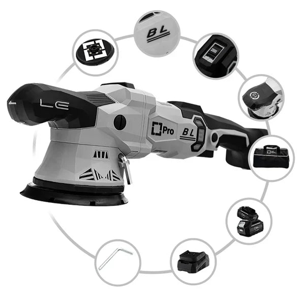 Liquid Elemundts A4500 Pro accu Poliermaschine mit kundmerkund, accu's und accessoires