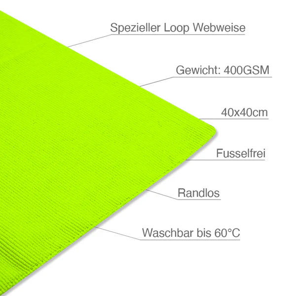 Detail van de microvezelstructuur van de groene Liquid Elements Polishing Towel