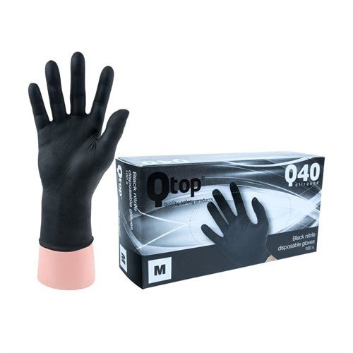 Qtop Q40 | Schwarze Nitril-Einweghandschuhe, 100 Stück - De Detailshop