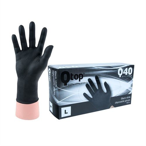 Qtop Q40 | Schwarze Nitril-Einweghandschuhe, 100 Stück - De Detailshop